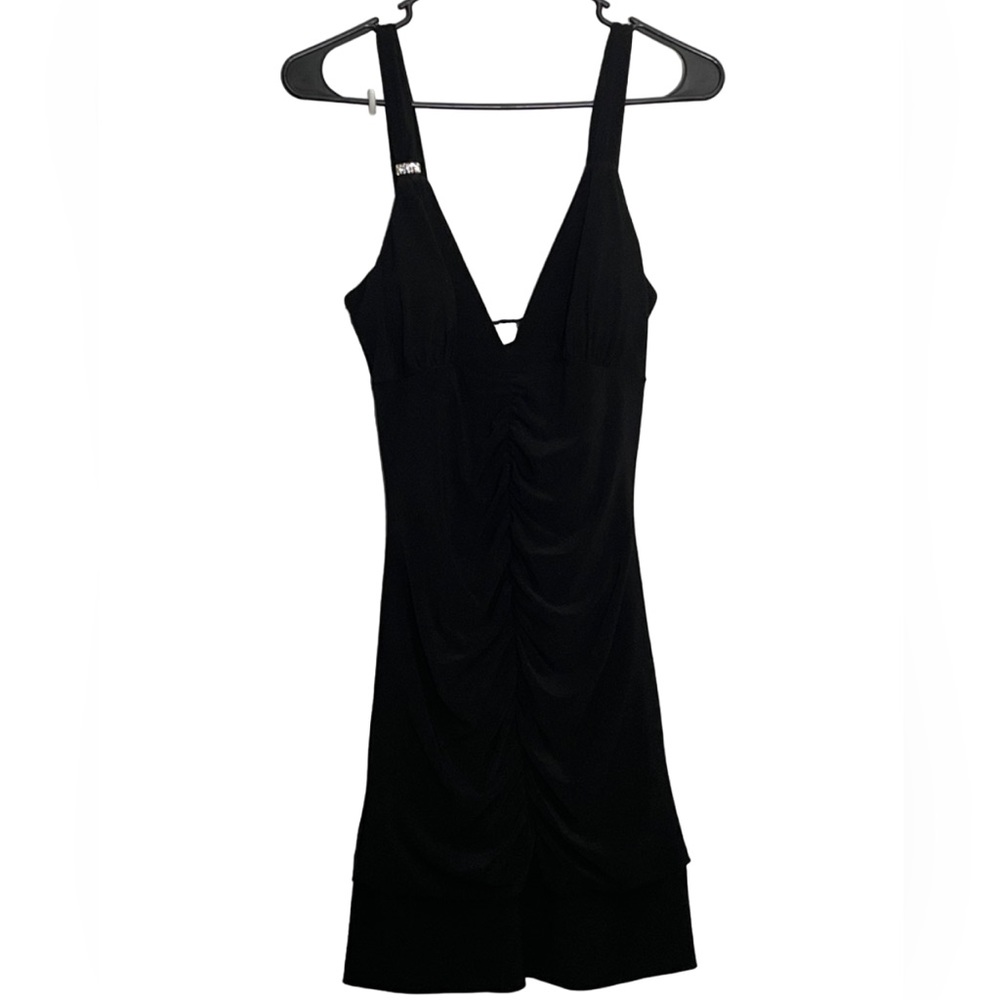 BLACK RUCHED MINI DRESS